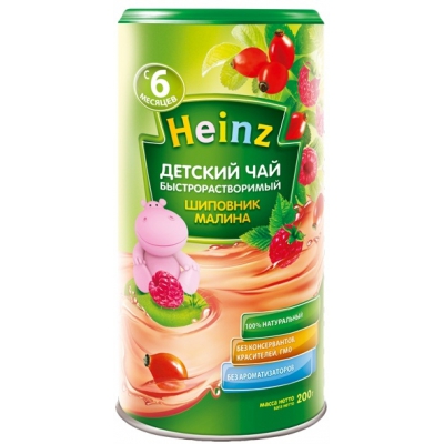 Чай детский Heinz Шиповник, малина быстрорастворимый с 6 мес. 200 гр.