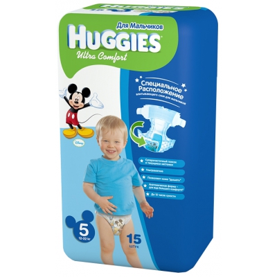 Huggies Ultra Comfort для мальчиков 5 (12-22 кг) 15 шт.