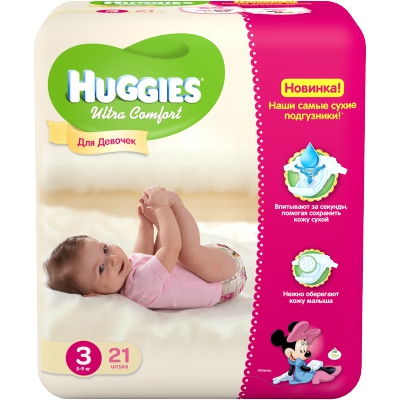 Huggies Ultra Comfort для девочек 3 (5-9 кг) 21 шт.